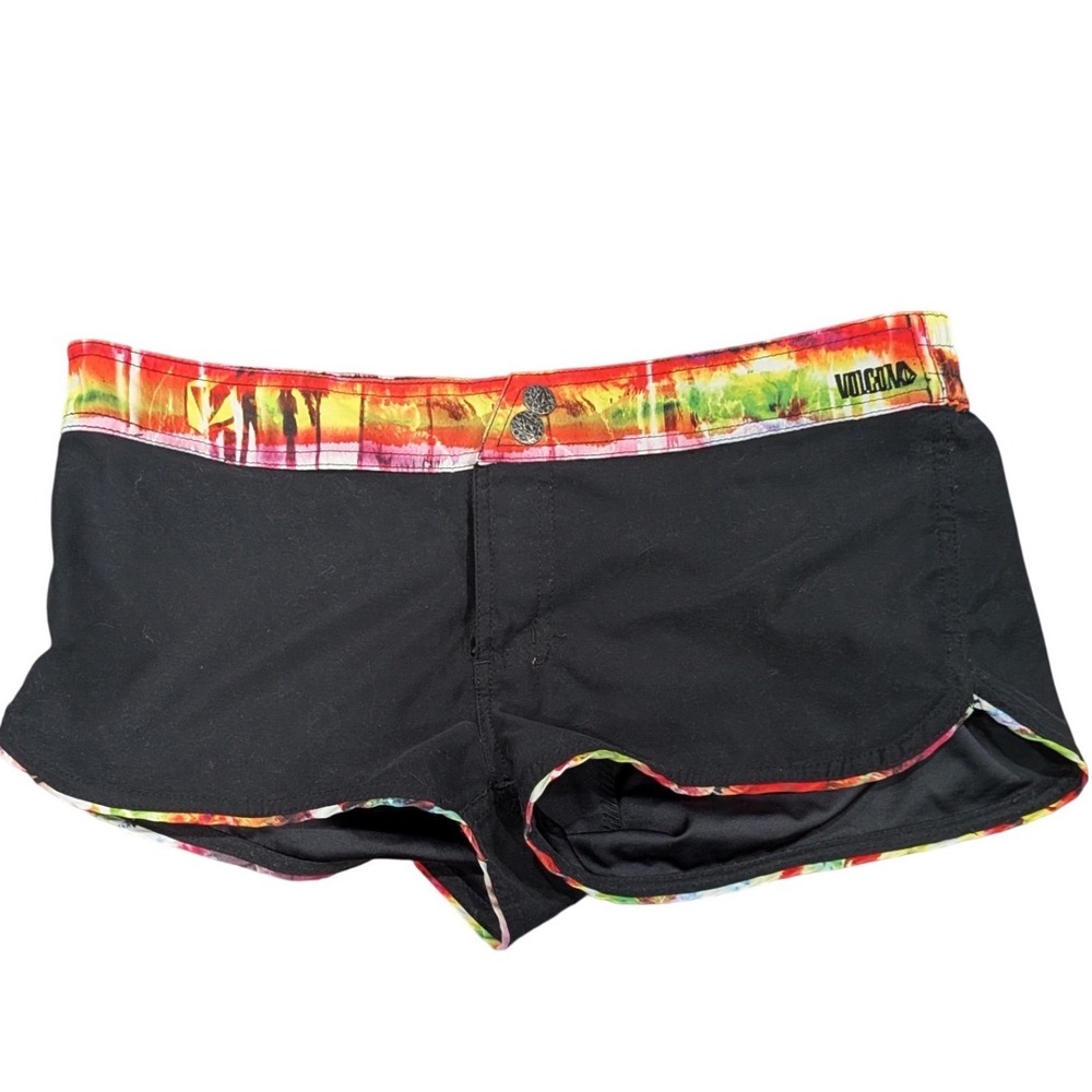 VOLCOM Back 2 Shorty Board Shorts Blk Tie Dye Waistband Wmn Medium/12 Swim Beach
